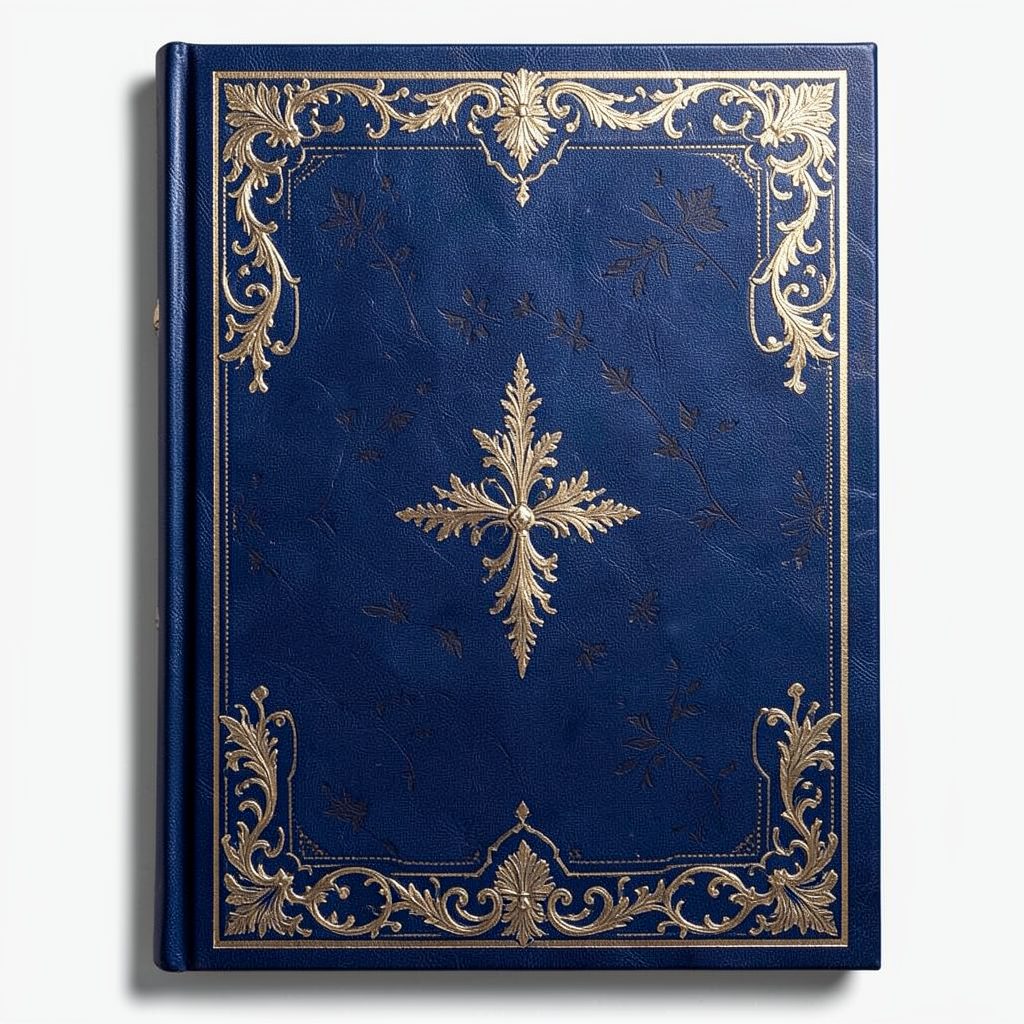 A richly textured book cover in deep indigo and gold, evoking Italian luxury fashion