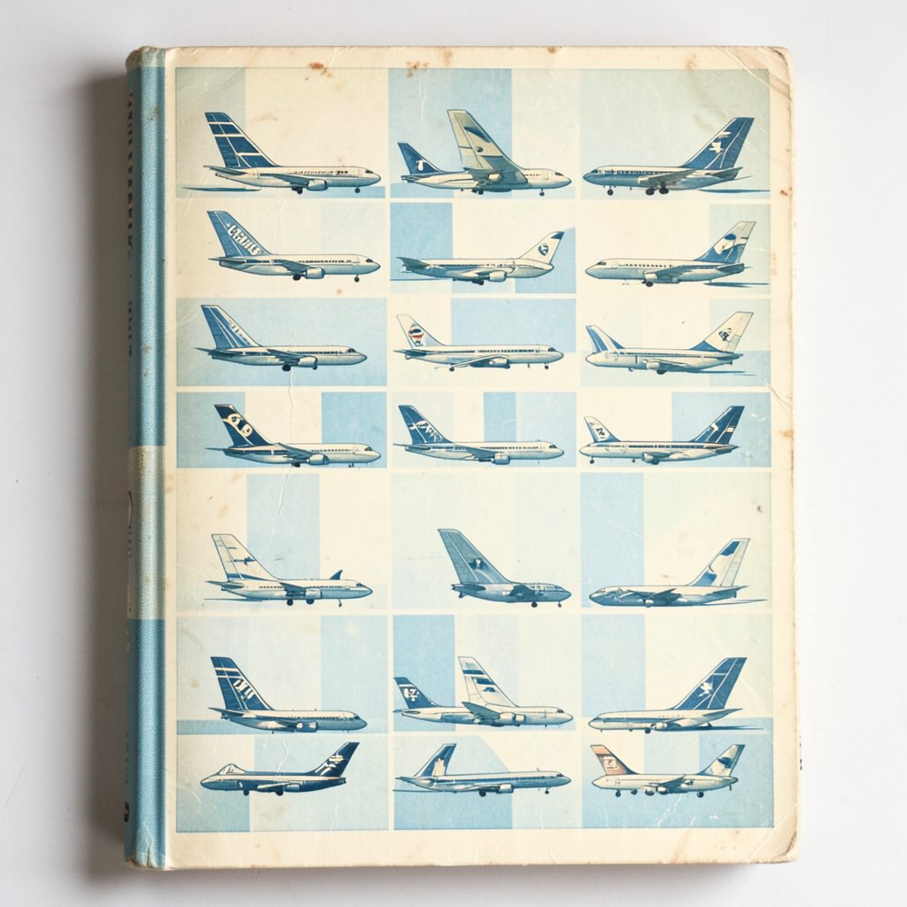 A vintage-style book cover featuring classic airline tail-fin liveries arranged in a grid, cream and sky-blue palette