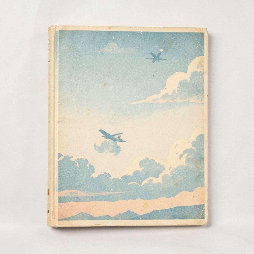 A vintage-style book cover with warm cream and sky-blue tones, suggesting mid-century air travel style