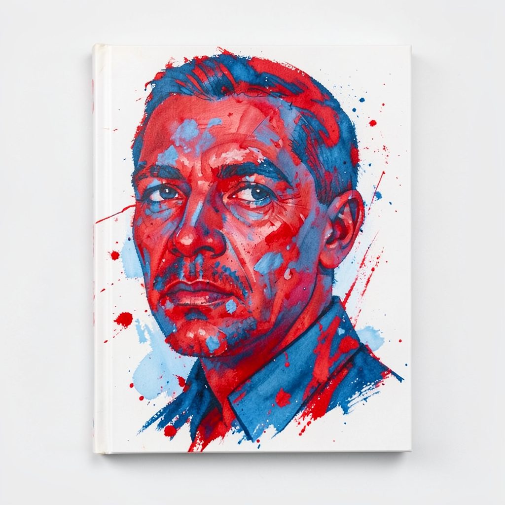 Book cover featuring a hand-painted artwork in vivid reds and blues against a white background
